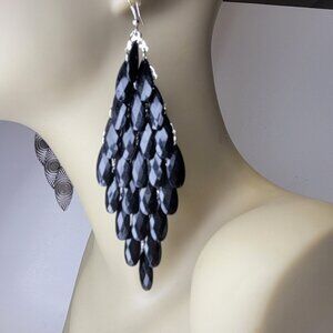Black Tassel Earrings Long Black Dangle Light Earrings